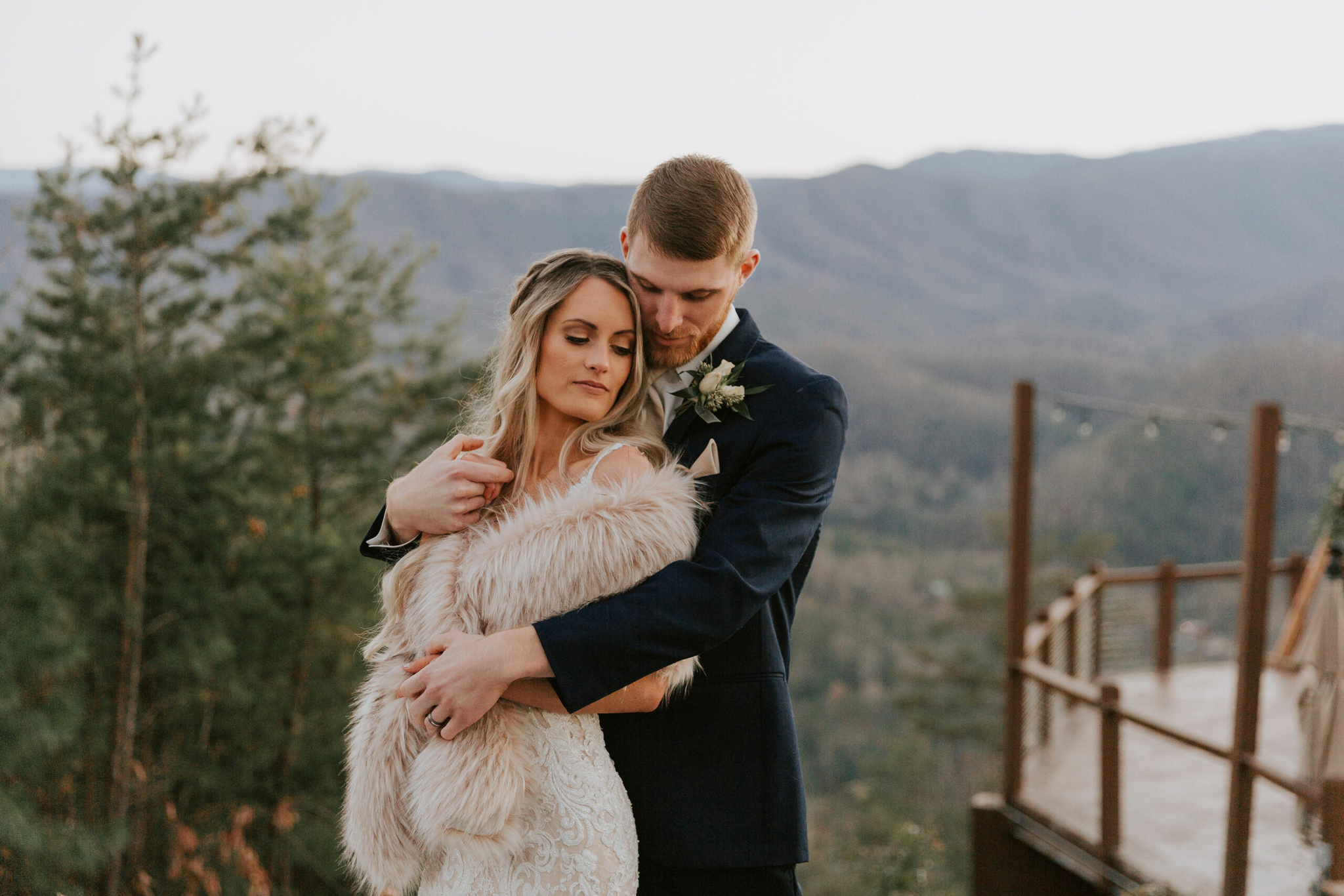 Gatlinburg TN Elopement - Bride and Groom with Stunning Mountain backdrop - Wedding Venue Smoky Mountains