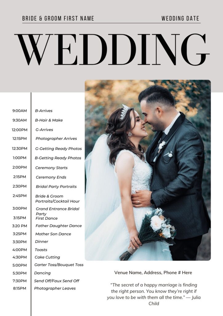 Free Wedding Planning Resources - Sample Wedding Day Timeline - Jennifer Mummert Photography